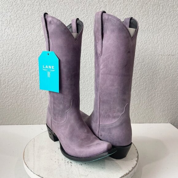 Lane EMMA JANE Womens Cowboy Boots 8 Purple Leather Western Cowgirl Mid Calf - Picture 1 of 13